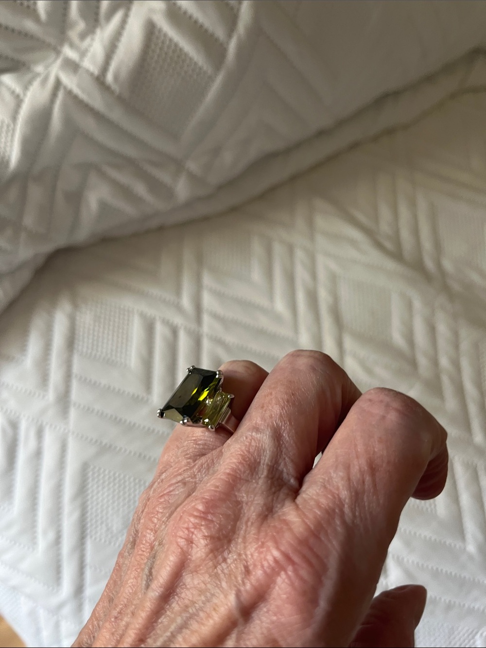 Silver Ring with Green Rectangular Gem - Women Jewelry